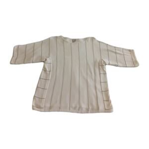 Chico’s Womens Size 2 Ivory Gold Metallic Shimmer Knit Pullover Sweater Top